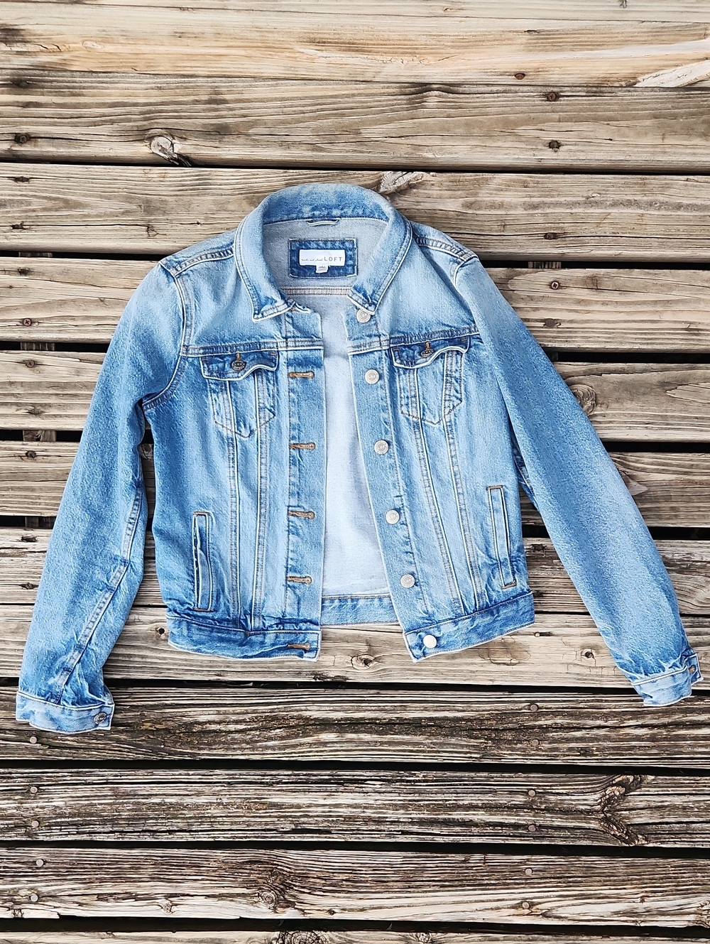 Loft Ann Taylor Denim Jacket XXS Light Wash Stretch Western Jean Jacket